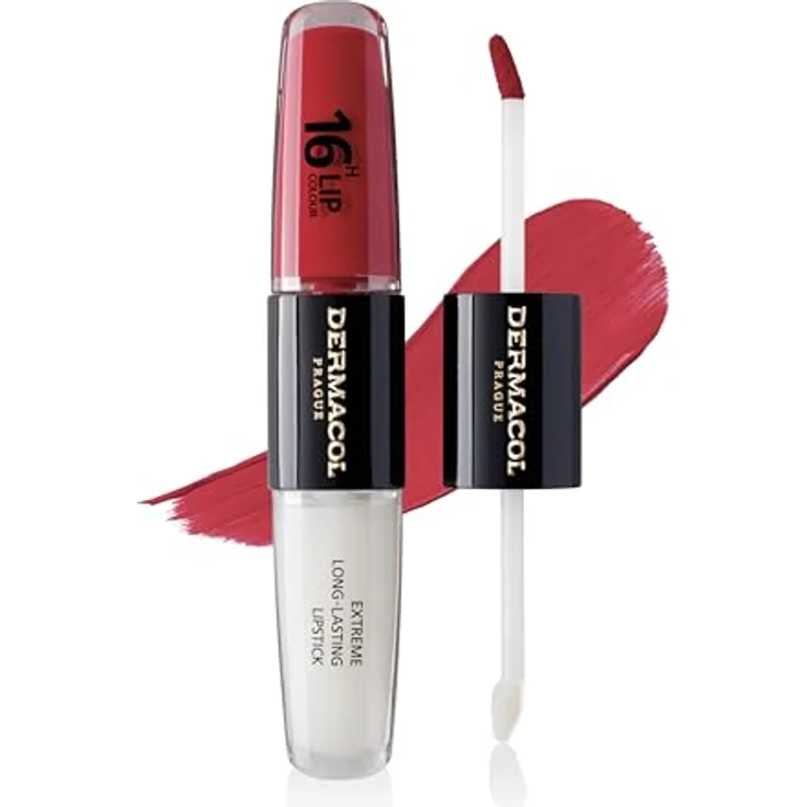 Dermacol 16H Lip Colour, langlebiger, glänzender Lippenstift, Farbton 03 Hot Date, 2x4 ml, hochpigmentierte Textur mit Langzeiteffekt und Vitamin E – Bild 1