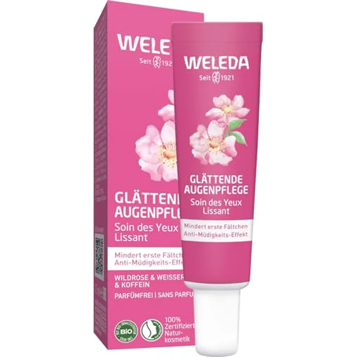 WELEDA Bio Glättende Augenpflege Wildrose & Weißer Tee - Anti-Aging Augencreme mit Age Protect Complex & Koffein (vegan, 12ml)