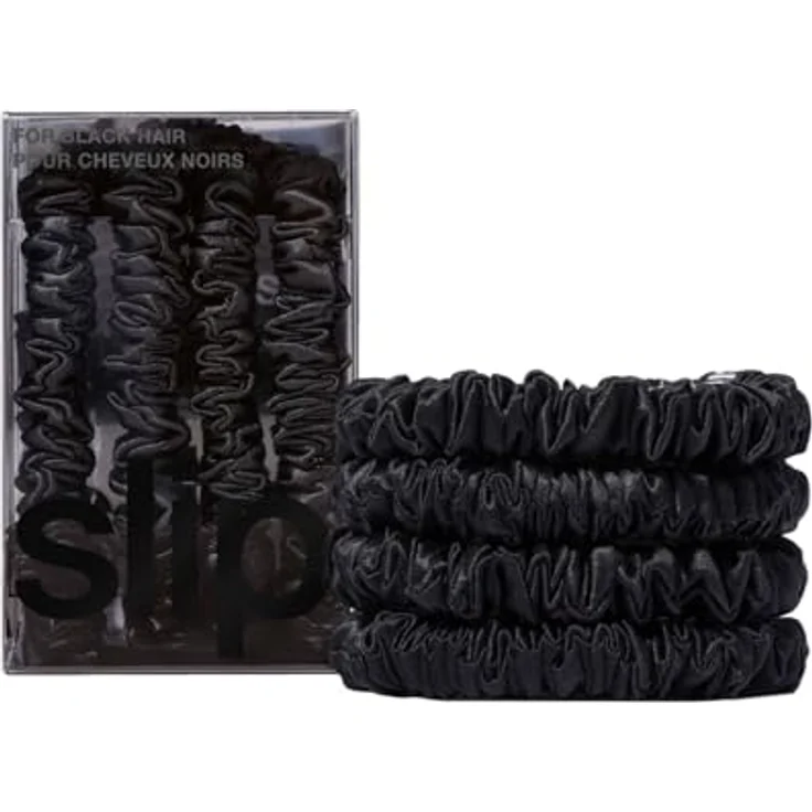 Slip Silk Skinny Scrunchies - vierteiliges Zopfgummi Set aus Seide - haarschonende Haargummis gegen Haarbruch - aus 100% Maulbeerseide - 1 x 4 Stück - Schwarz – Bild 2