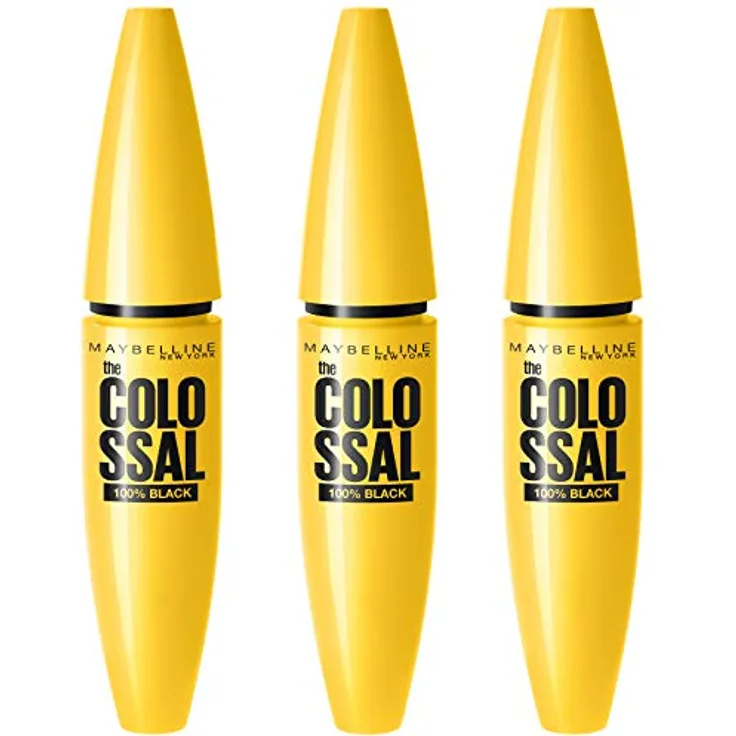 Maybelline New York Mascara Volum'Express, The Colossal, 100% Black, Langlebig und flexibel, 3 x 10,7 ml