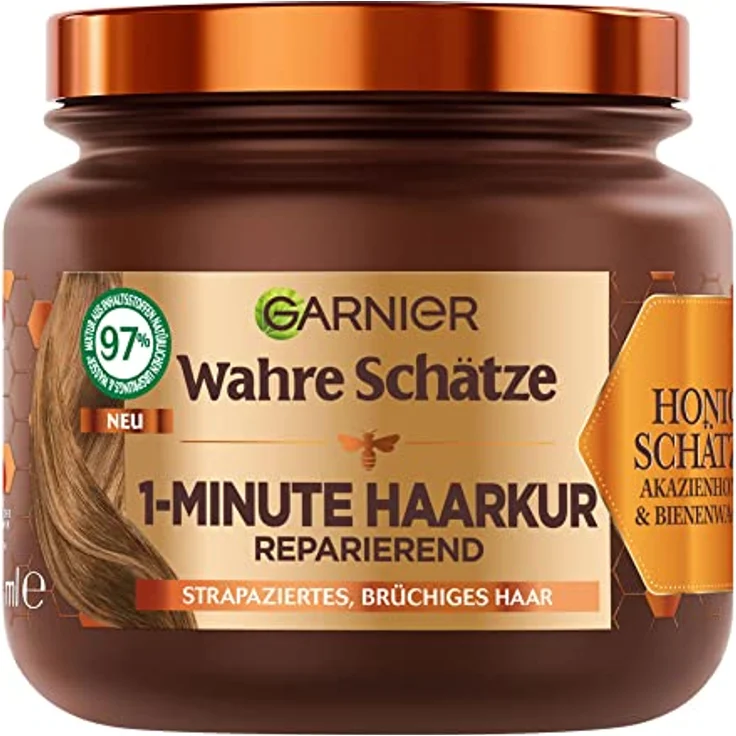 Garnier Wahre Schätze Reparierende 1-Minute Haarkur für brüchiges und strapaziertes Haar, Mit Akazienhonig und Bienenwachs für weniger Spliss und Haarbruch, 1 x 340 ml – Bild 1
