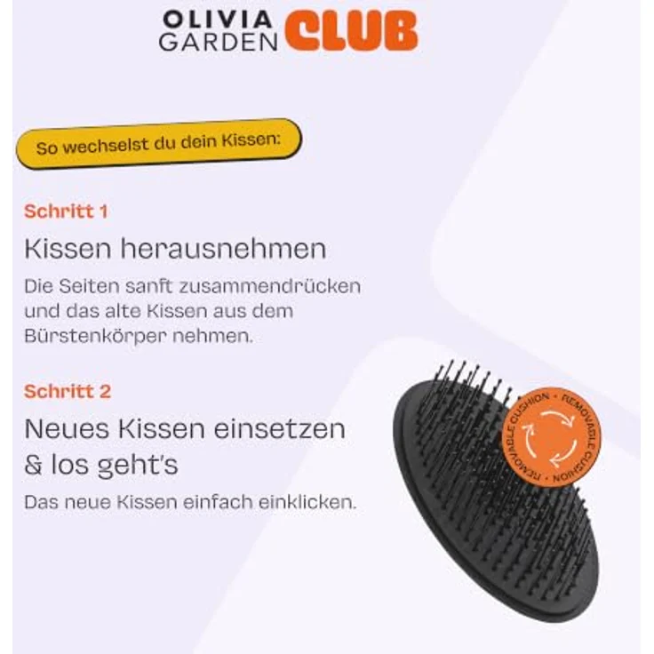 Olivia Garden Club THE RESET CUSHION Detangling & Shine Cushion, schwarze Haarebürste mit Wildschwein- und Nylonborsten, sanftes Entwirren und abnehmbares Gummikissen – Bild 4