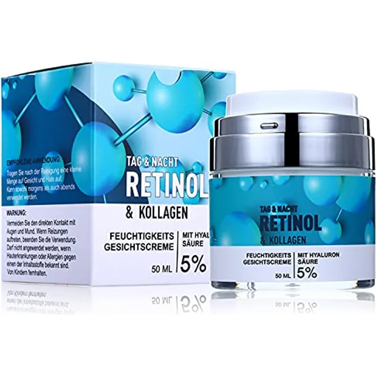 P-Beauty Retinol Creme, Anti Aging mit 5% Retinol 50ml - Feuchtigkeitscreme, Nachtcreme & Tagescreme mit Hyaluronsäure - Anti Falten Creme, Gesichtspflege mit Kollagen, Aloe Vera & Vitaminen