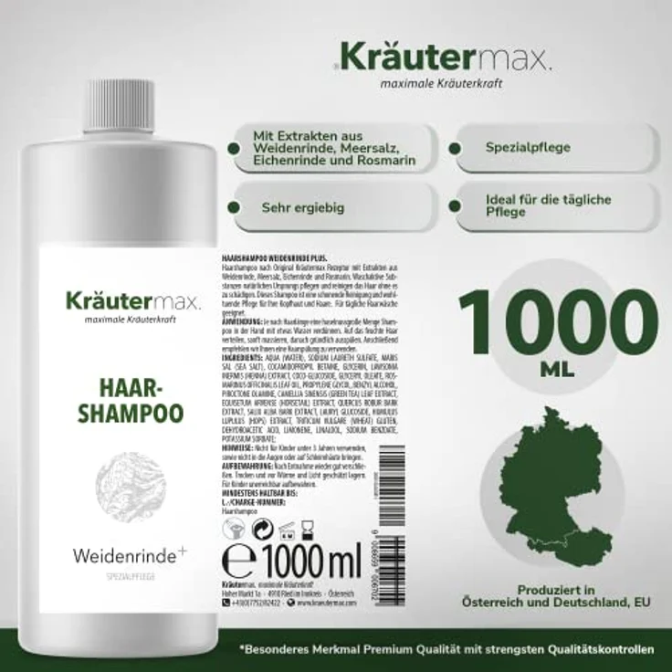 Kräutermax Weidenrinden Shampoo Läuse mit Weidenrinde Extrakt 1 x 1000 ml, natürlicher Schutz und schonende Reinigung – Bild 4