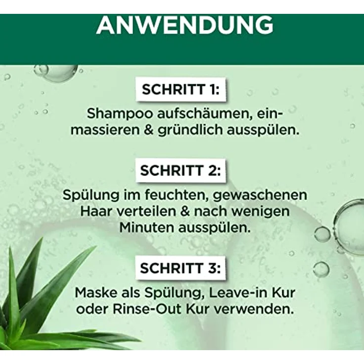 Garnier Aloe Vera 3in1 Haarmaske für normales bis trockenes Haar, Leave In für intensive Pflege und Feuchtigkeit, Vegane Formel mit natürlichen Inhaltsstoffen, Fructis Hair Food, 1 x 400 ml – Bild 5