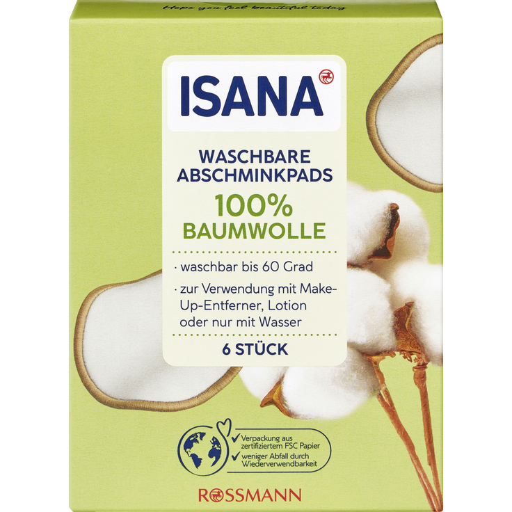 Isana Waschbare Abschminkpads, 6er Set