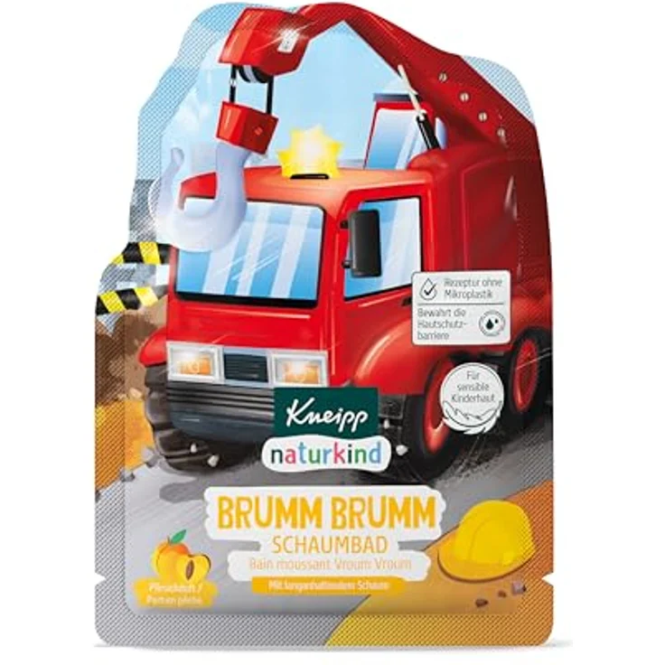 Kneipp naturkind Schaumbad Brumm Brumm, Badezusatz mit pflegendem Pfirsichkern-Öl und ätherischem Orangen-Öl, Bagger-/Kran-Motiv, 40ml für sensible Kinderhaut – Bild 4