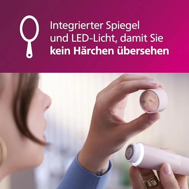 Philips Gesichtsepilierer Series 5000 BRR454/00, mit integriertem LED-Spiegel und Reinigungsbürste, hypoallergen und kompakt – Bild 4