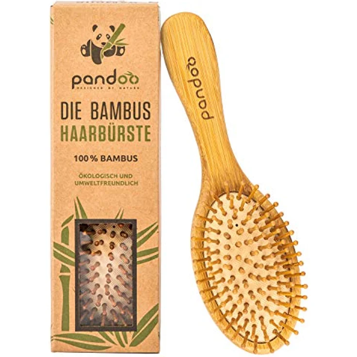 pandoo Bambus Haarbürste mit Naturborsten - Vegan - Natur-Bürste mit Bambusborsten für natürlich schöne Haare für Männer, Frauen & Kinder - Detangler – Bild 1
