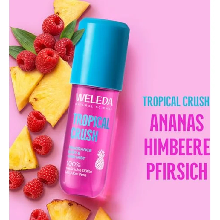 WELEDA Tropical Crush Fragrance Body & Hair Mist Spray, fruchtiger Duft mit Noten von Mango, Ananas und Himbeere, 95 ml, pinke Flasche – Bild 3
