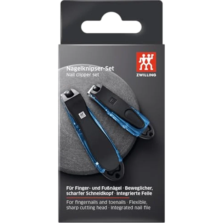 ZWILLING Nagelknipser Set, 2 Stück mit leicht gebogener Schneide und integrierter Nagelfeile, extra scharf in 80 mm und 100 mm, Blau – Bild 2