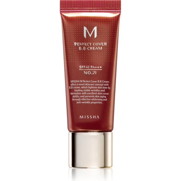Missha M Perfect Cover BB Creme, getönte Tagescreme mit sehr hohem UV-Schutz, Farbton No. 21 Light Beige, SPF 42/PA+++, 20 ml