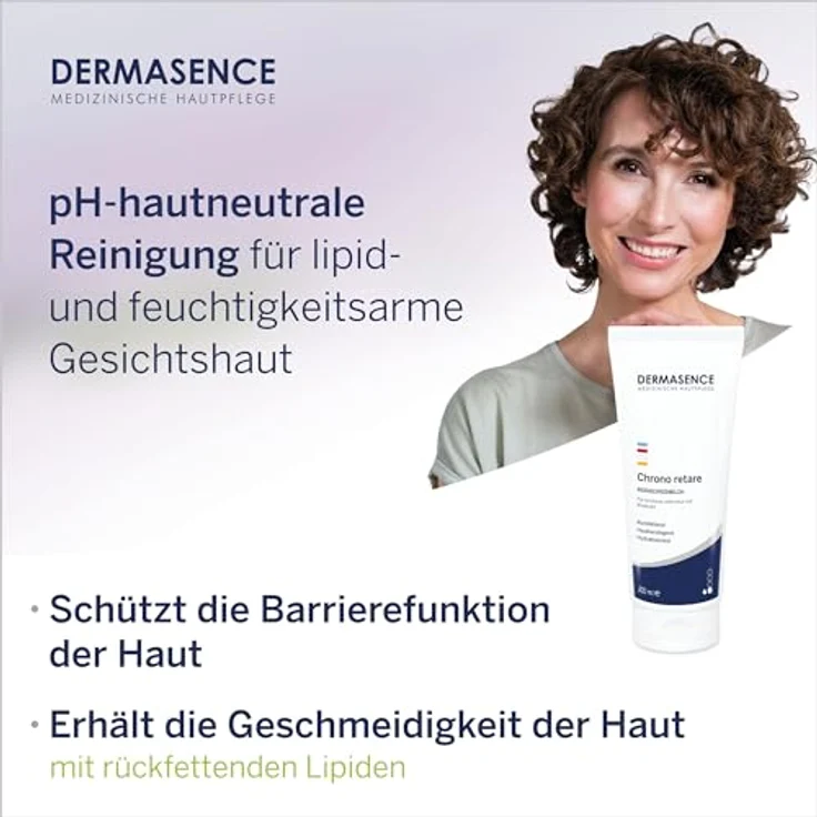 DERMASENCE Chrono retare Reinigungsmilch, 200 ml - Milde, rückfettende Gesichtsreinigung für die feuchtigkeitsarme Haut - ideal zur Make-up-Entfernung - mit Feuchthaltesubstanzen und Bisabolol – Bild 4