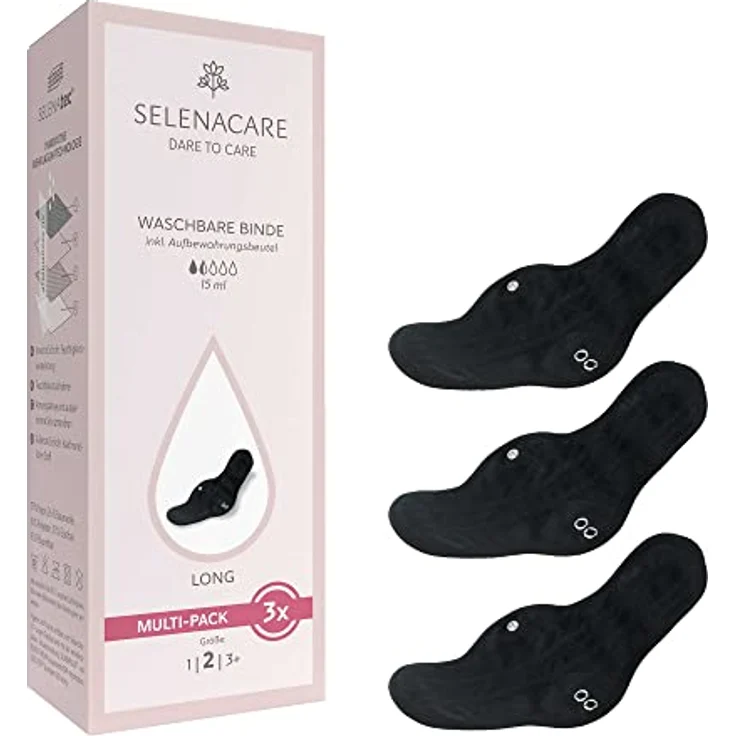 Selenacare Waschbare Binde Größe 2, 3er Multipack mit Aufbewahrungsbeutel - antibakteriell & geruchshemmend, 100% vegan, waschbar bei 30° – Bild 1