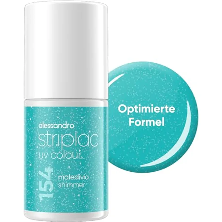 alessandro Striplac UV-Nagellack Maledivia Shimmer, kratzfest & deckend bis zu 15 Tage, leichtes Auftragen, schonende Abziehtechnologie, vegan, blau, 6,5ml