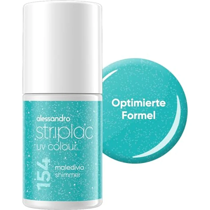 alessandro Striplac UV-Nagellack Maledivia Shimmer, kratzfest & deckend bis zu 15 Tage, leichtes Auftragen, schonende Abziehtechnologie, vegan, blau, 6,5ml – Bild 1