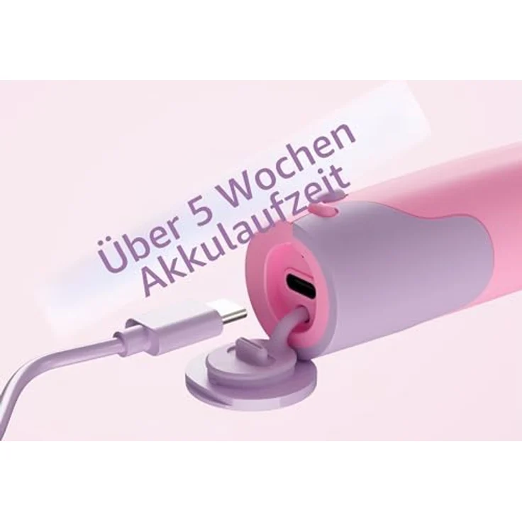 Powery Ordo Sonic Kids Zahnbürste Patty, wiederaufladbare Zahnbürste mit 3 Bürstemodi, geeignet für Kinder ab 4 Jahren, inkl. abgerundeten und ovalen Pinselköpfen, USB-C-Laden, antimikrobielle Reisekappe – Bild 7