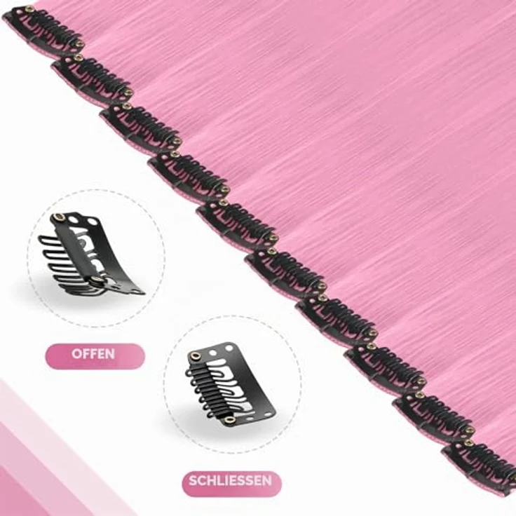 FESHFEN Farbige Haarverlängerung, 10 PCS Rosa Clip-in Haarteil aus synthetischem Material, 55 cm für sofortiges Highlight und bunte Frisuren – Bild 3