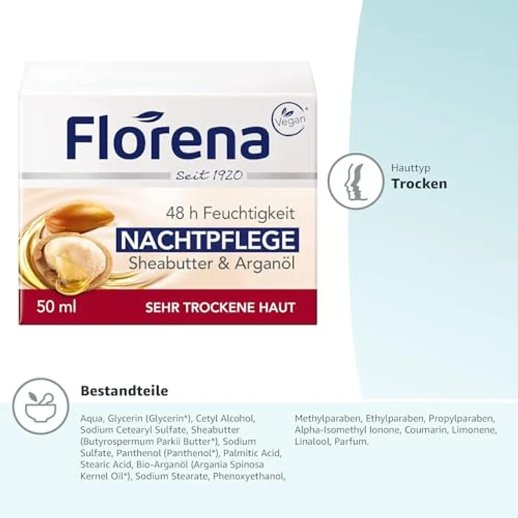 Florena Nachtpflege Sheabutter&Argan. 50 ml Nachtpflege für Damen und Herren – Bild 6