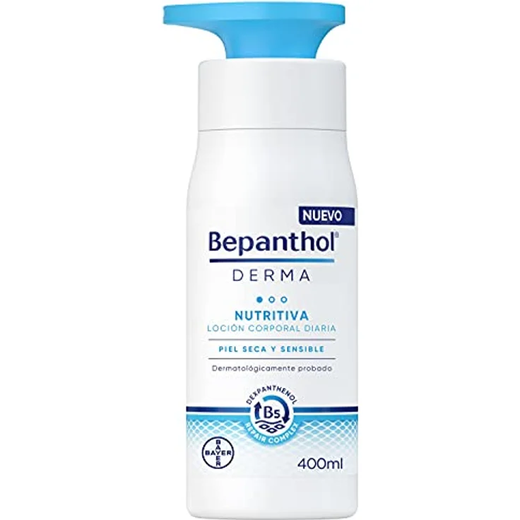 Bepanthol Derma Nährende Körperlotion, sofortige und langanhaltende Feuchtigkeitsversorgung für trockene und empfindliche Haut, 400 ml, 90 % natürliche Inhaltsstoffe, dermatologisch getestet, nicht parfümiert – Bild 1