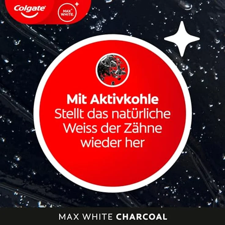 Colgate Max White Charcoal, Zahnpasta mit Aktivkohle zur Entfernung von 100% oberflächlicher Verfärbungen, 4x75ml – Bild 4