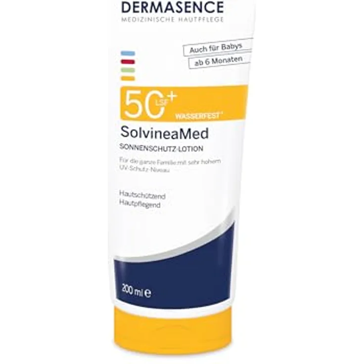 DERMASENCE SolvineaMed Sonnenschutz-Lotion LSF 50plus, wasserfest, 200 ml - Für die ganze Familie und Babys ab 6 Monaten, pflegt empfindliche Haut