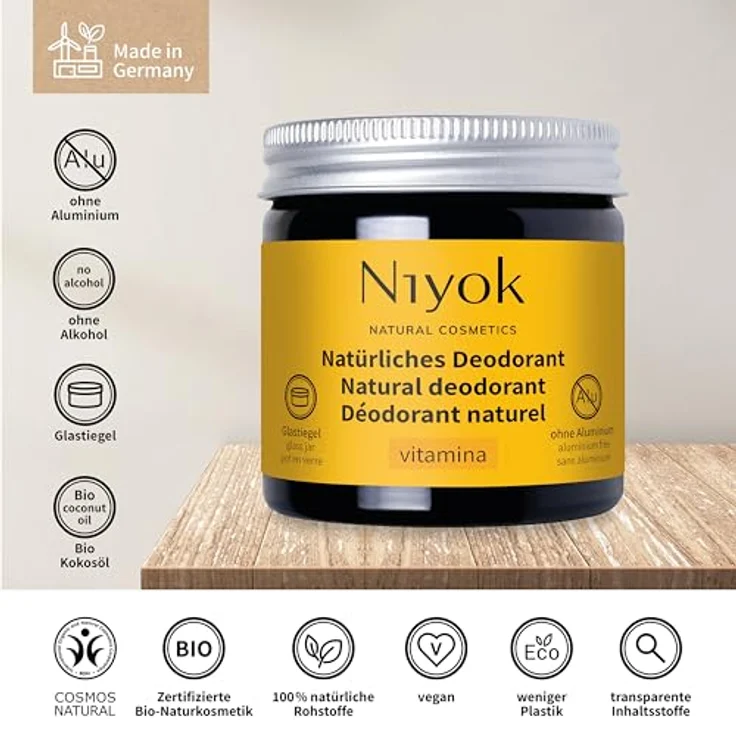 Niyok® 2-in-1 anti-transpirante Deocreme "Vitamina" (40ml) • Natürliches Deo ohne Aluminium • 24h Schutz vor Geruch & Schweiß • Deodorant Creme für Damen & Herren • Feste Deo Creme vegan – Bild 3