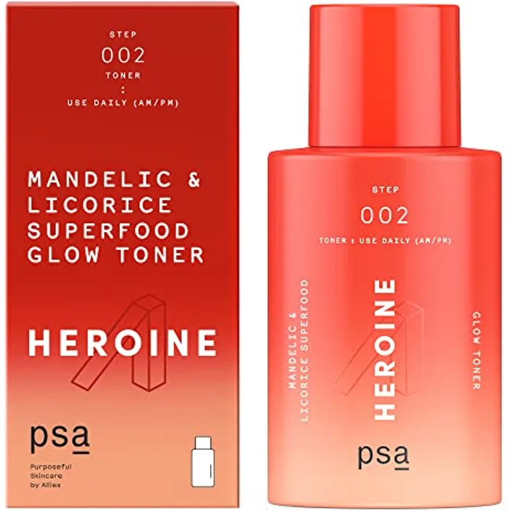 PSA HEROINE Mandelic & Licorice Superfood Glow Toner: Pore-Refining Daily Toner With 6% Mandelic + Lactic Acid, Niacinamide, Licorice Root. 100 Ml / 3.4 Oz