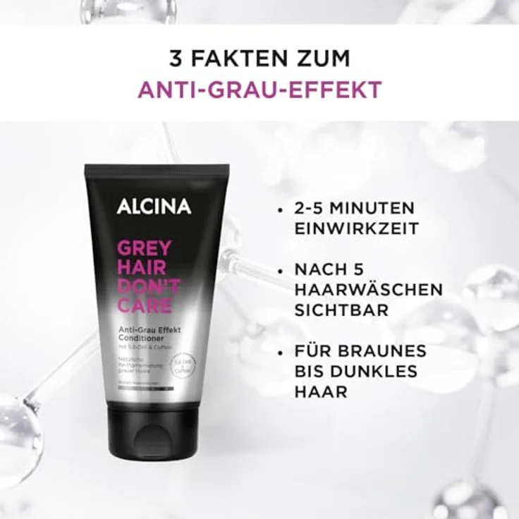 ALCINA Grey Hair Don't Care Anti-Grau Effekt Conditioner | 1 x 150 ml | natürliche Re-Pigmentierung | für braunes bis dunkles Haar | zum Patent angemeldet 5,6-DHI & Coffein – Bild 3