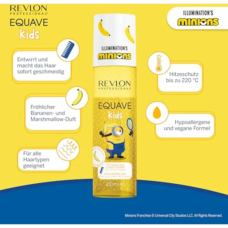 REVLON PROFESSIONAL Equave Kids MINIONS entwirrendes Conditioner-Spray 200 ml, vegan, Hitzeschutz bis 220 °C, Bananenduft, Leave-in für alle Haartypen – Bild 3