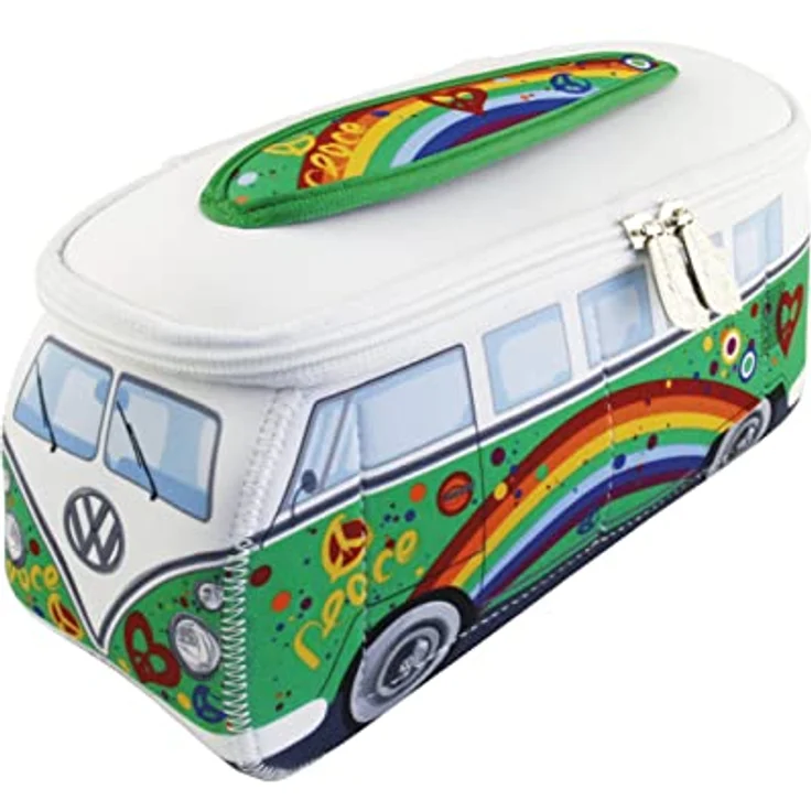 BRISA VW Collection - Volkswagen Neopren Universal-Schmink-Kosmetik-Kultur-Reise-Apotheke-Tasche-Beutel im T1 Bulli Bus Design (Peace/Grün/Groß) – Bild 1