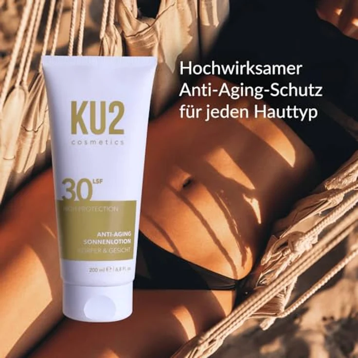 KU2 Cosmetics Anti-Aging Sonnenlotion SPF 30, UVA- & UVB-Schutz für Gesicht & Körper, feuchtigkeitsspendende Pflegeformel, 200 ml, Made in Germany – Bild 3