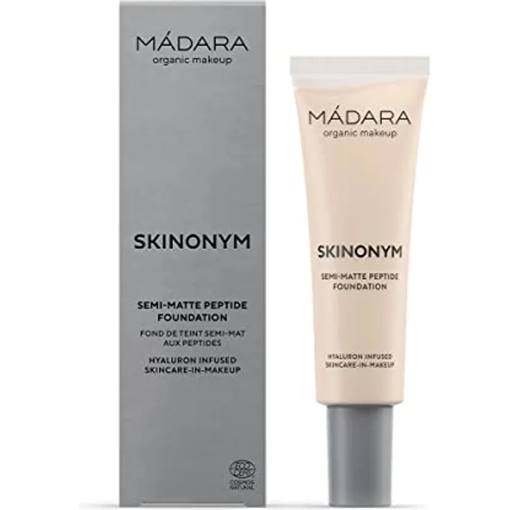 MÁDARA Organic Skincare | SKINONYM Semi-Matte Peptide Foundation, 10 PORCELAIN, 30 ml – Unterstützt Durch Kollagenunterstützende Peptide, Halbmattes Finish Make Up, Ecocert-zertifiziert – Bild 1