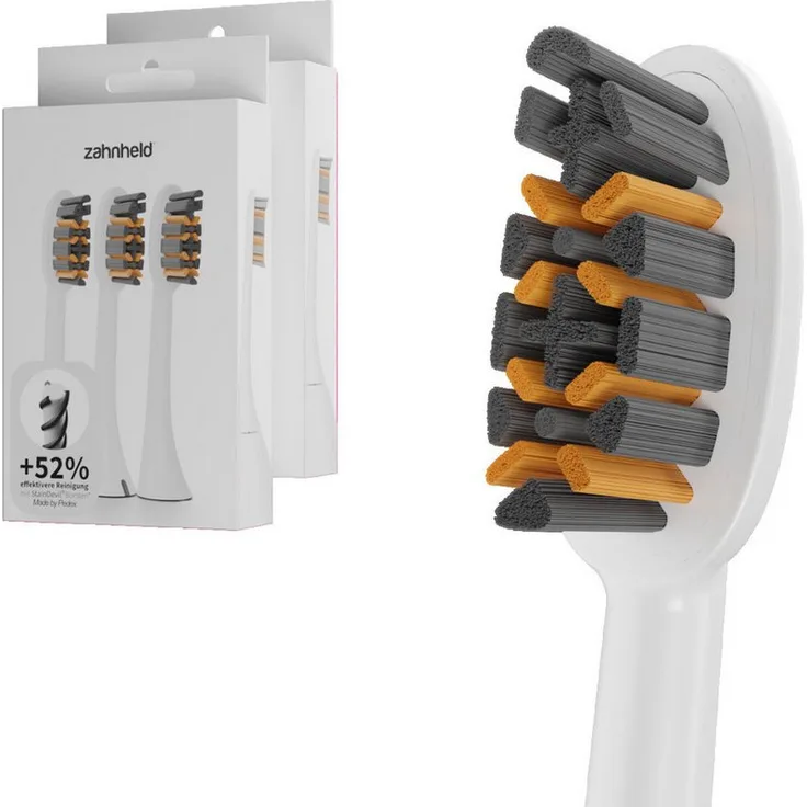 Zahnheld Pro X-Clean Aufsteckbürsten Ersatzbürsten für Schallzahnbürste Gero, sanfte Reinigung, plastikfrei verpackt, 6 Stück, weiß
