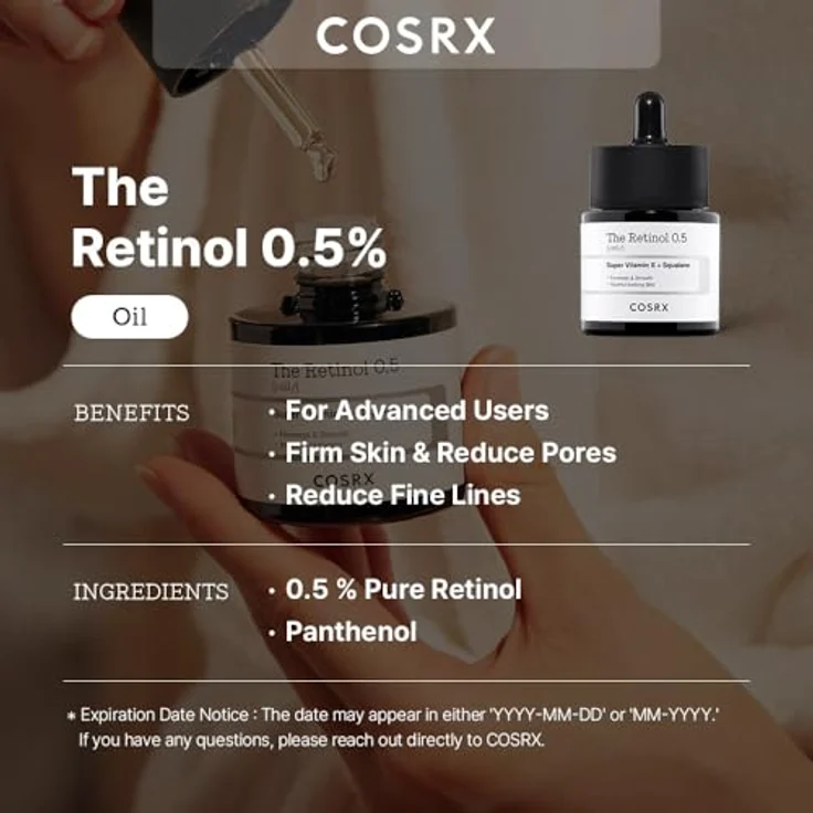 Cosrx The Retinol 0.5, Gesichtsserum mit 0,5 % reinem Retinol, Antifalten- und Elastizitätsverbesserung, 20 ml – Bild 2