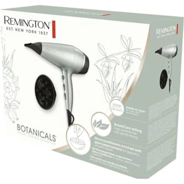 Remington AC5860 Botanicals Haartrockner, 2.300 Watt, 2 Gebläsestufen, Kaltstufe, 6 mm Stylingdüse, Diffusor, Aufhängeöse, metallic grün – Bild 9