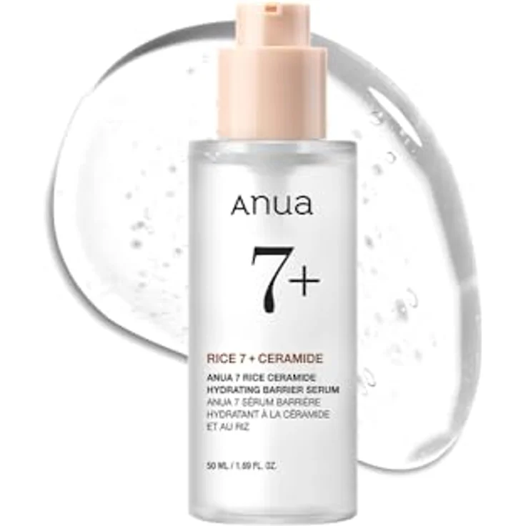 ANUA RICE CERAMIDE 7 HYDRATING BARRIER SERUM, aufhellendes, feuchtigkeitsspendendes Serum für das Gesicht, Reis, Hyaluronsäure, Niacinamid, nicht komodogen, Glashaut, 50 ml/1,69 fl.oz. – Bild 1