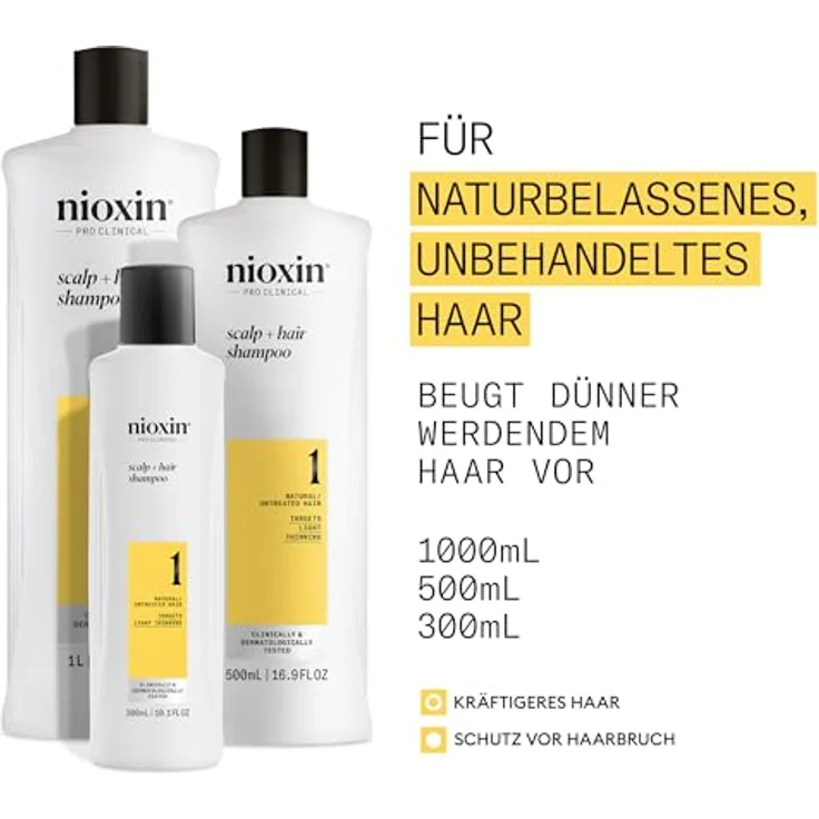NIOXIN Scalp + Hair System 1 Shampoo - Tiefenreinigungsshampoo für unbehandeltes Haar mit Biotin, Koffein & Niacinamid (1 l) – Bild 2