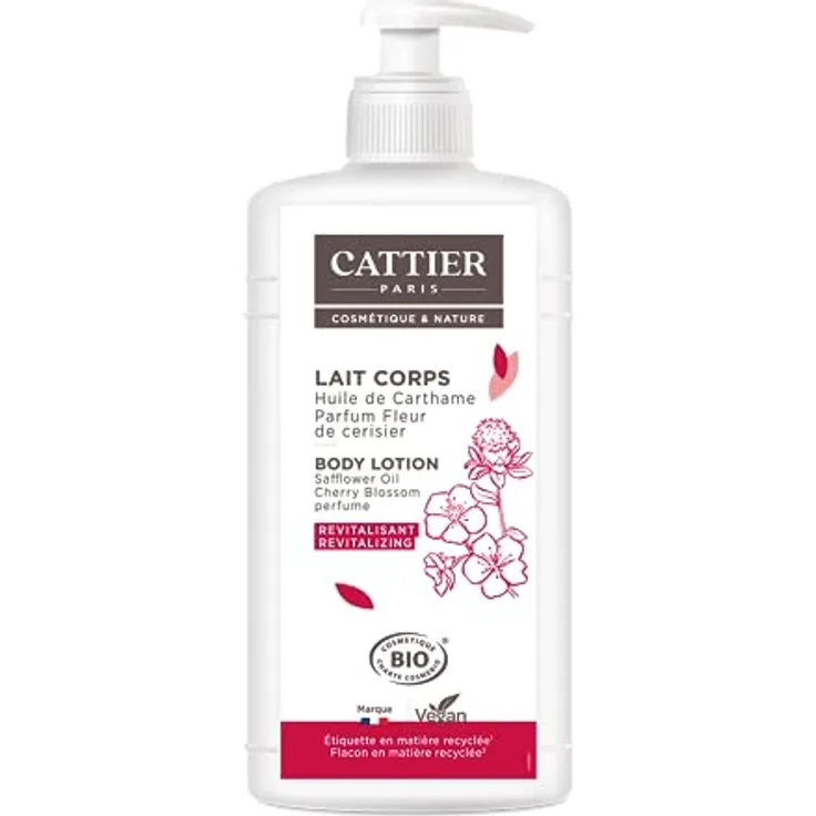 CATTIER PARIS Revitalisierende Körperlotion Distelöl - Kirschblütenduft - vegane Körpercreme - Etikett aus 100% recyceltem Kunststoff - 500ml