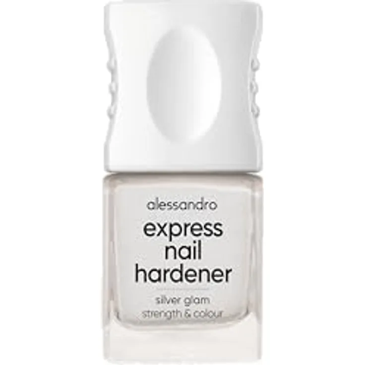 alessandro Express Nail Hardener Silver Glam, 2-in-1 Nagelpflege für feste und widerstandsfähige Nägel, silbrig schimmernd, 10ml