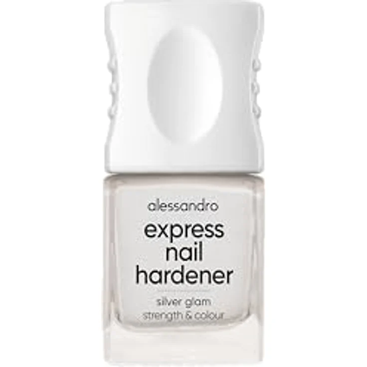 alessandro Express Nail Hardener Silver Glam, 2-in-1 Nagelpflege für feste und widerstandsfähige Nägel, silbrig schimmernd, 10ml – Bild 1