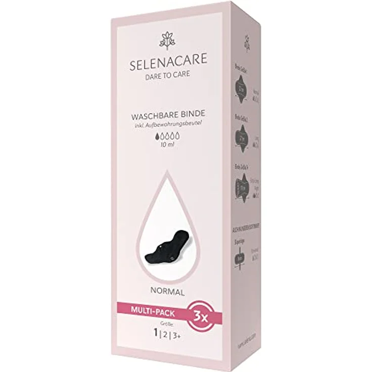 SELENACARE waschbare Binde, 3er Pack Größe 1 mit Aufbewahrungsbeutel – antibakteriell, geruchshemmend, nachhaltig, 100% vegan – Bild 3