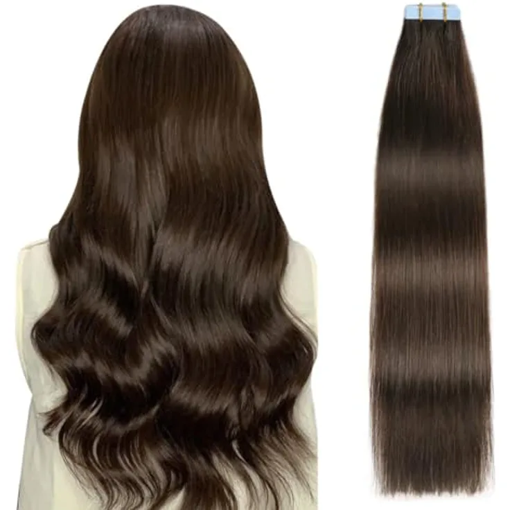 SUYYA Tape Extensions Echthaar, 12 Zoll, 40G, Dunkel Braun, Remy Haarverlängerungen mit professionellem Klebeband, seidig gerade, 20 Stück