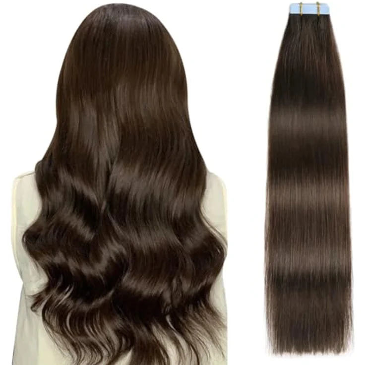 SUYYA Tape Extensions Echthaar, 12 Zoll, 40G, Dunkel Braun, Remy Haarverlängerungen mit professionellem Klebeband, seidig gerade, 20 Stück – Bild 1