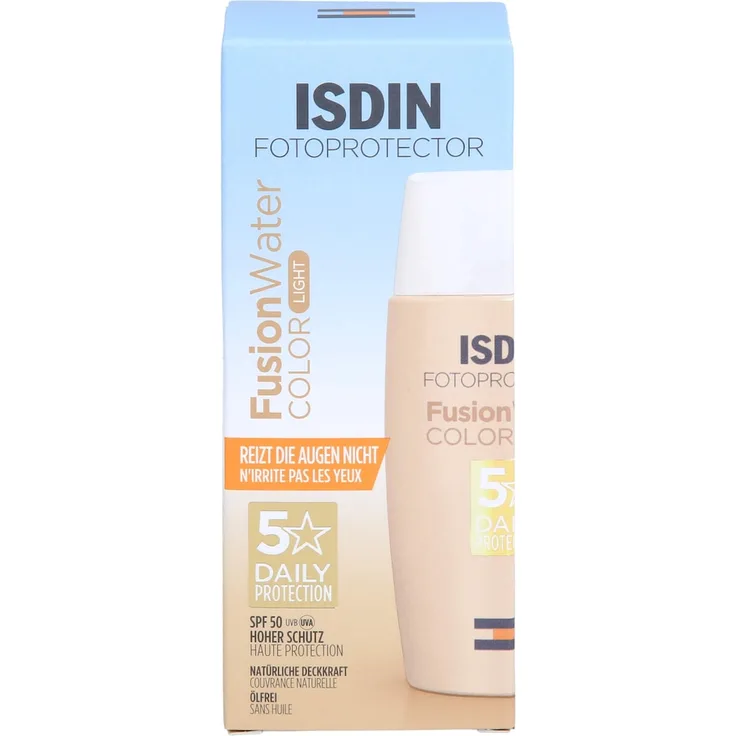 ISDIN Fusion Water Color Light LSF 50, getönte Sonnencreme mit hohem UV-Schutz, 50 ml, Farbe Light