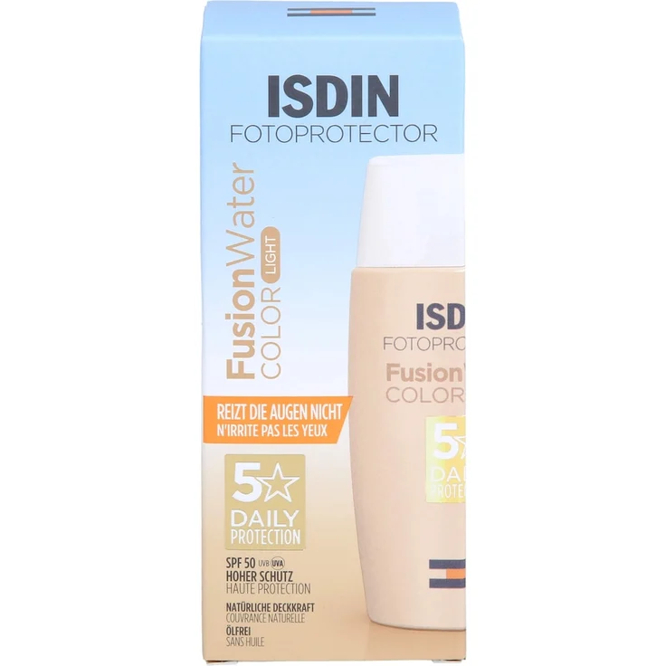 ISDIN Fusion Water Color Light LSF 50, getönte Sonnencreme mit hohem UV-Schutz, 50 ml, Farbe Light