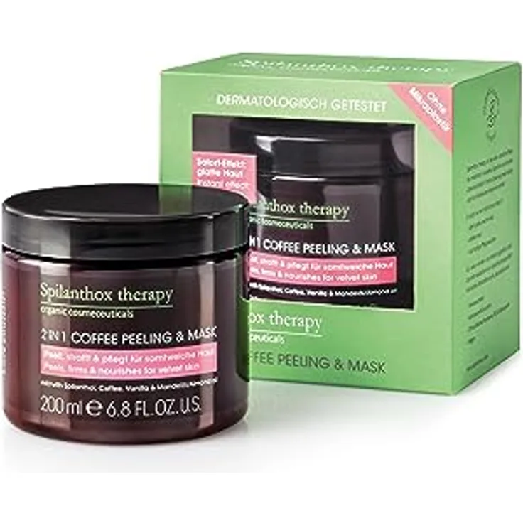 Spilanthox Therapy 2IN1 Coffee Peeling & Mask 200 ml - Natürliches Kaffee-Peeling und Maske für Gesicht und Körper – mit Spilanthol, Mandelöl & Vitamin E, Vegan, Made in Germany, tierversuchsfrei