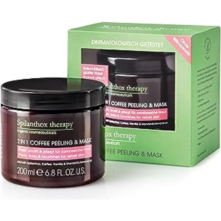Spilanthox Therapy 2IN1 Coffee Peeling & Mask 200 ml - Natürliches Kaffee-Peeling und Maske für Gesicht und Körper – mit Spilanthol, Mandelöl & Vitamin E, Vegan, Made in Germany, tierversuchsfrei – Bild 1