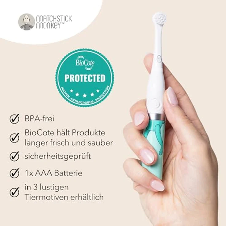 Matchstick Monkey Baby Elektrische Schallzahnbürste - ultraweiche Borsten - 3-36 Mon., Affe grün – Bild 7
