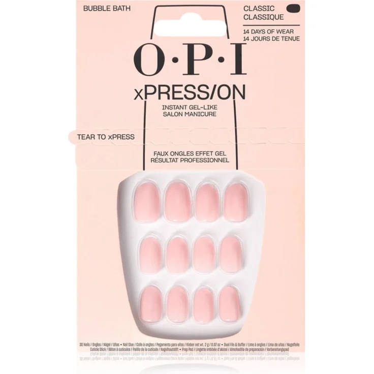 OPI xPRESS/ON künstliche Fingernägel Bubble Bath, 30 Stück für Maniküre und Pediküre